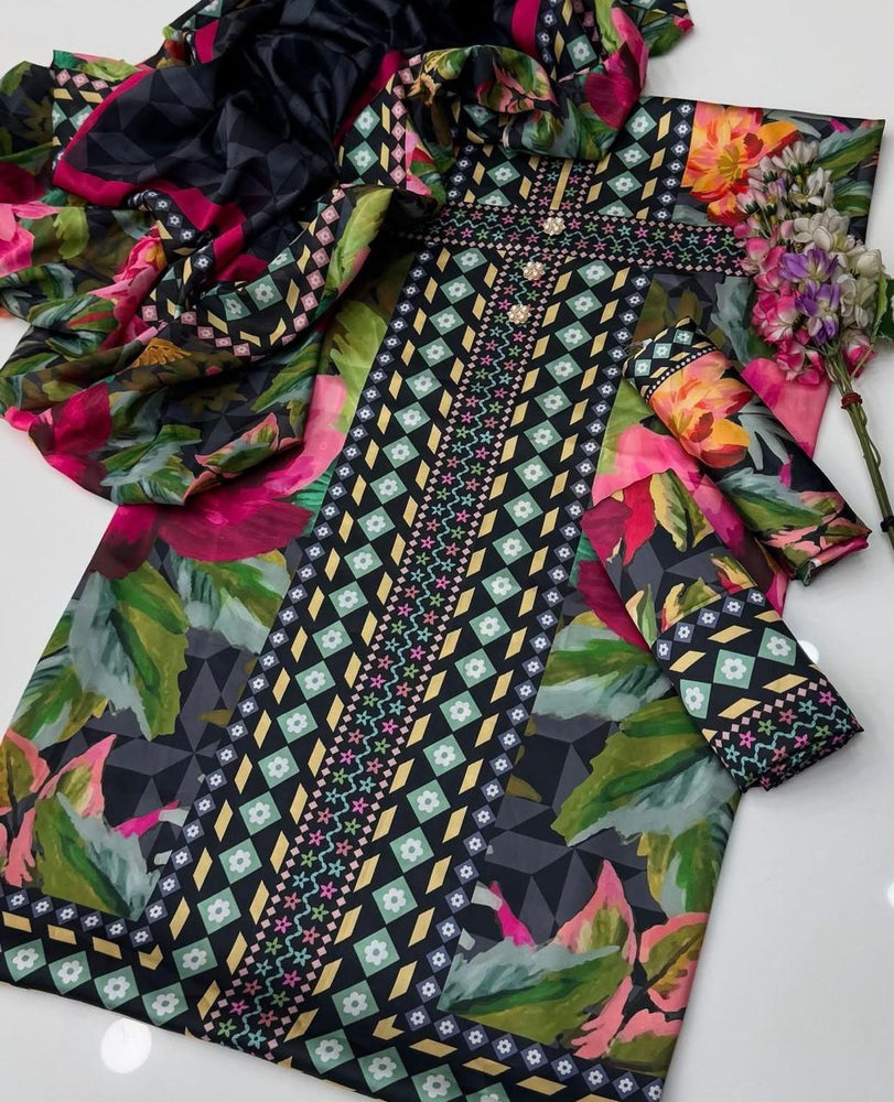 Designer Shamoz Silk 3 Piece Dress - J0063 - Digital Print