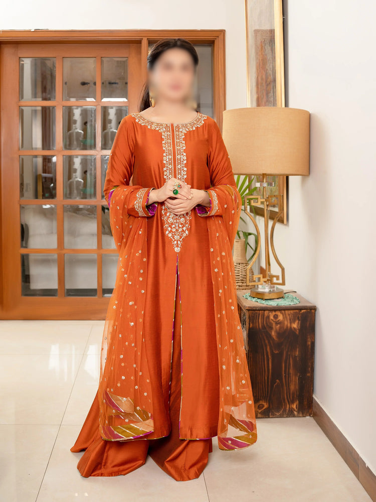 Sheen DASTOOR Raw silk Hand Embellished & Embroidered 3 Piece Dress - J0307