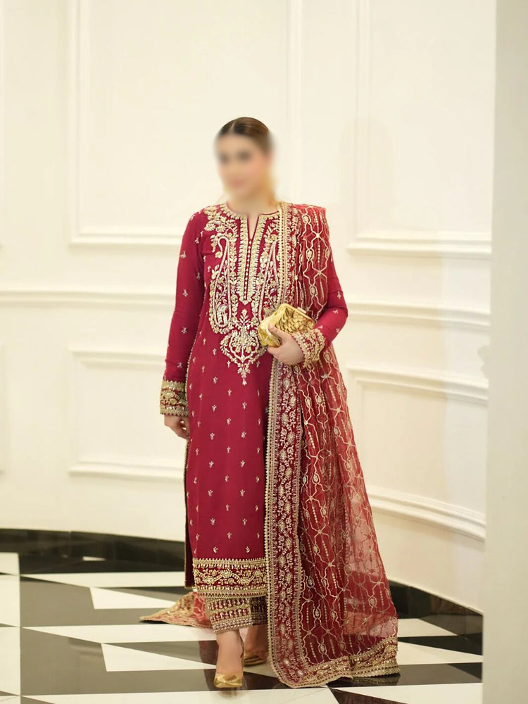 Aneelas Raw Silk Hand Embellished & Embroidered 3 Piece Dress - J0535