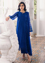 Azure IRIS CHARM chiffon 3 Piece Embroidered dress - 20354