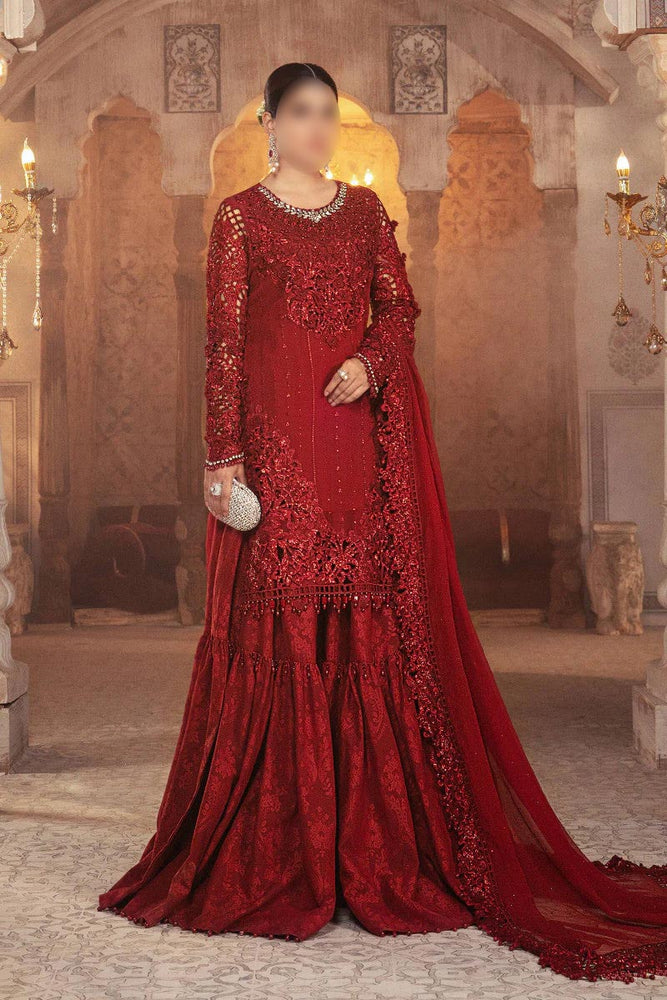 MariaB RUBY RED net Embroidered & Hand Embellished 3 Piece Dress - J0090