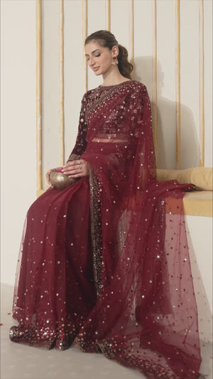 
            
                Charger et lire la vidéo dans la visionneuse de la Galerie, Jazmin MAROON Net Saree - 11508
            
        