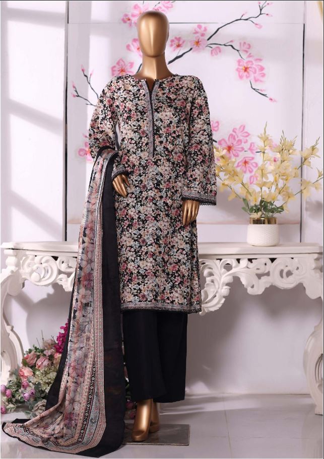 Original Binsaeed Khaddar Digital Print 3 Piece Winter STITCHED Dress - J1034