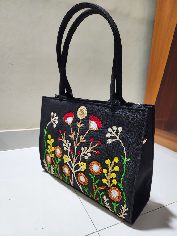 Branded Original Factory Leftover Jute Hand Embroidered Tote Bag - J1213