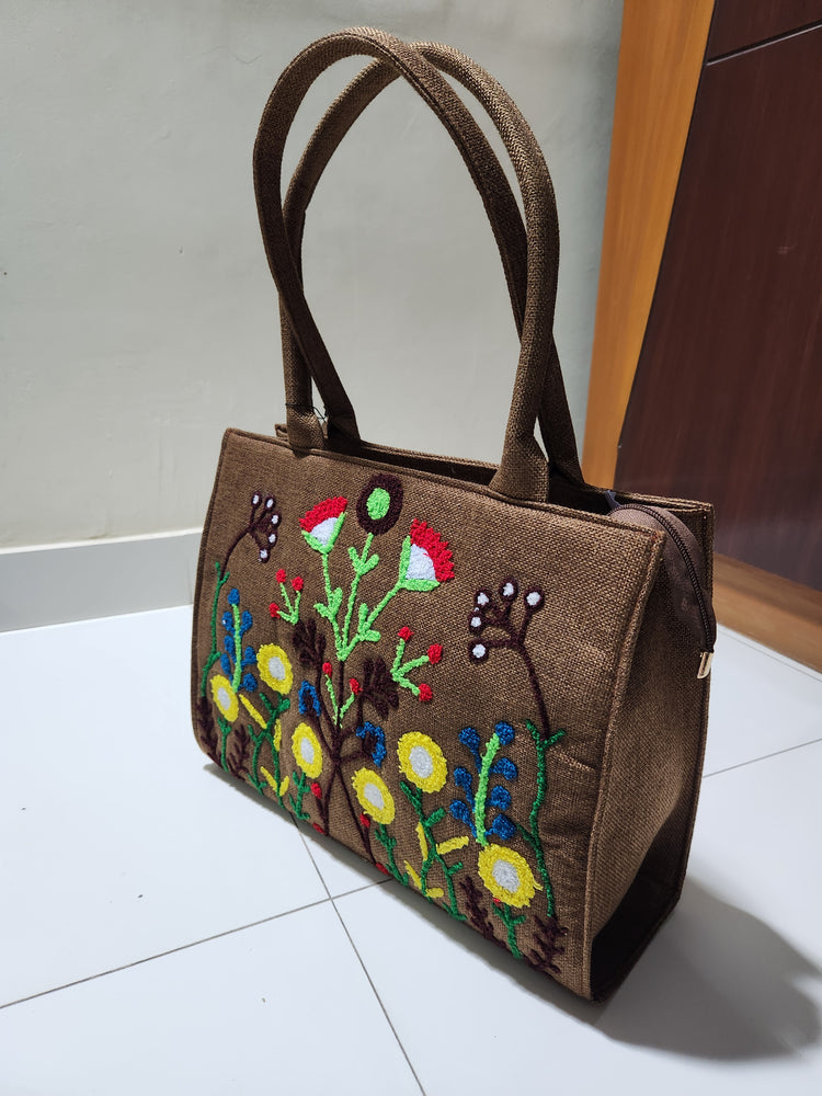 Branded Original Factory Leftover Jute Hand Embroidered Tote Bag - J1211