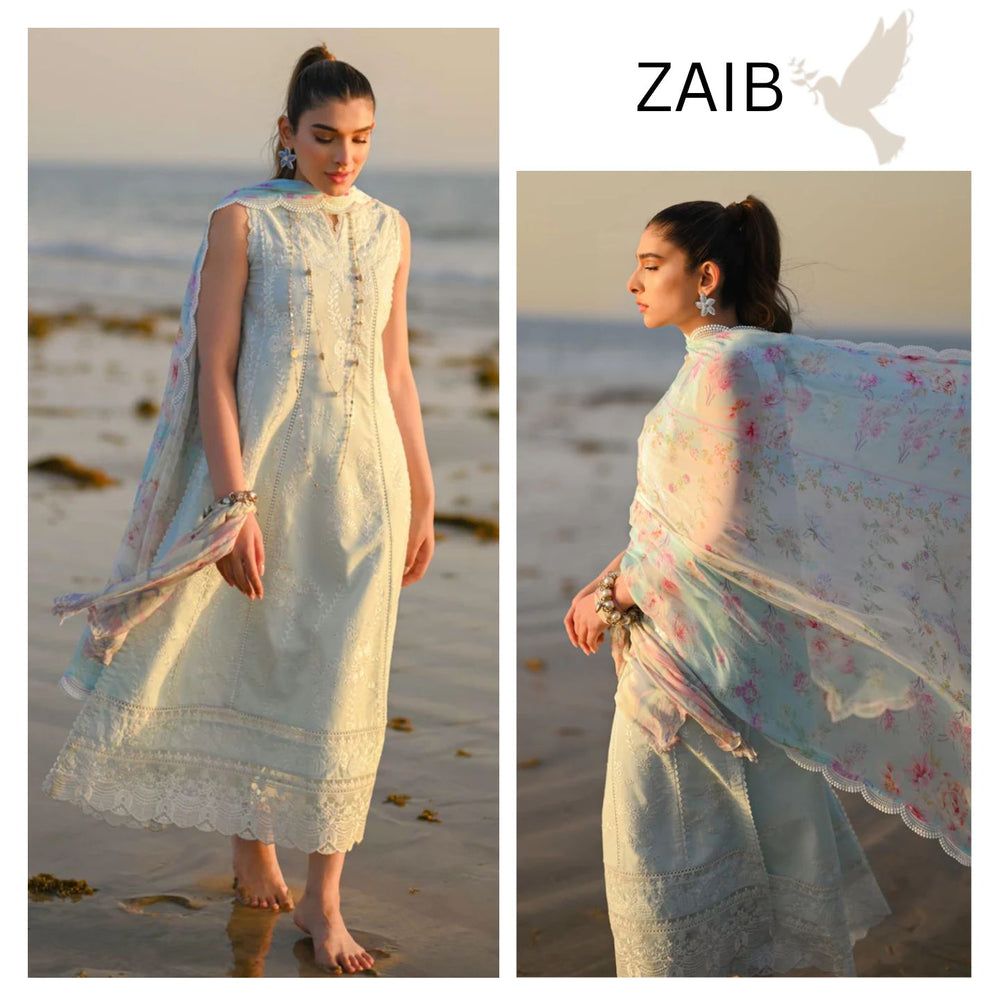 Zaib by Nimsay BABY BLUE - 3 PC Lawn Dress - 10418
