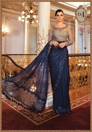 
            
                Load image into Gallery viewer, MariaB INK BLUE Chiffon Saree - 01602
            
        