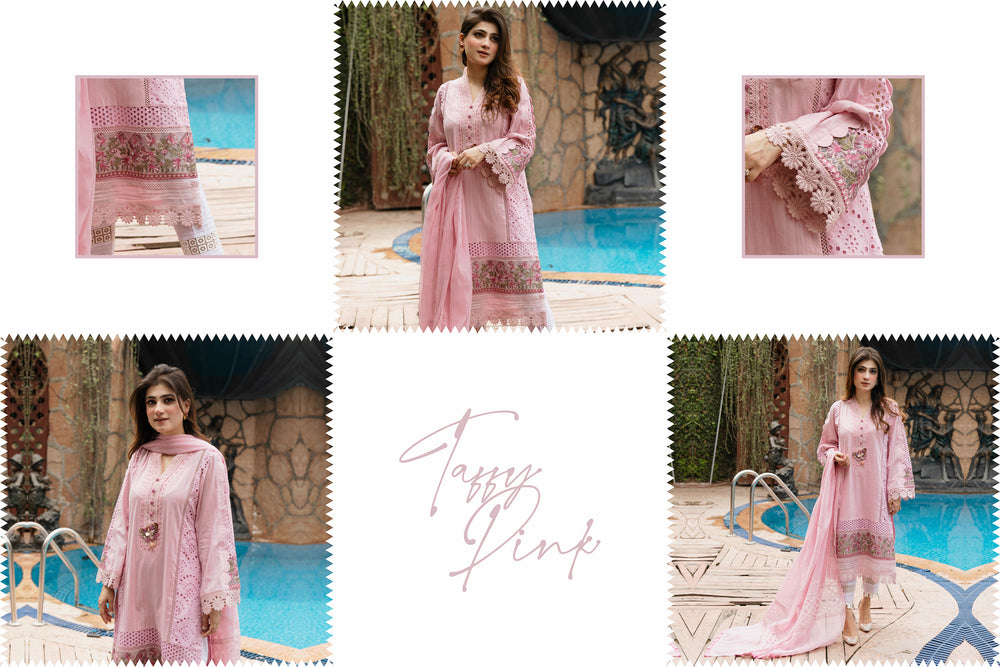 
            
                Load image into Gallery viewer, Zarqash TAFFY PINK 06445 - 3 PC Chikakari Lawn Dress
            
        