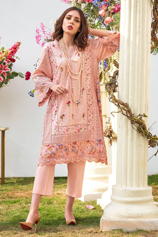 
            
                Load image into Gallery viewer, Farida Hassan Luxe Pret PEACH FLORAL CHIKAN Lawn 3 pc - 08213
            
        