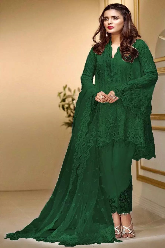 Anaya Green Embroidered Net 4 pc - 08640