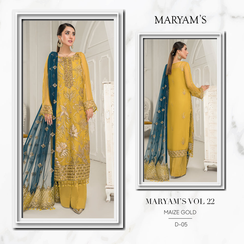 Maryam's MAIZE GOLD 06625 - 3 PC Semi Pure Chiffon Dress