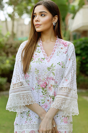 Farida Hassan Luxe Pret PINK FLORAL CHIKAN Lawn 3 pc - 08212