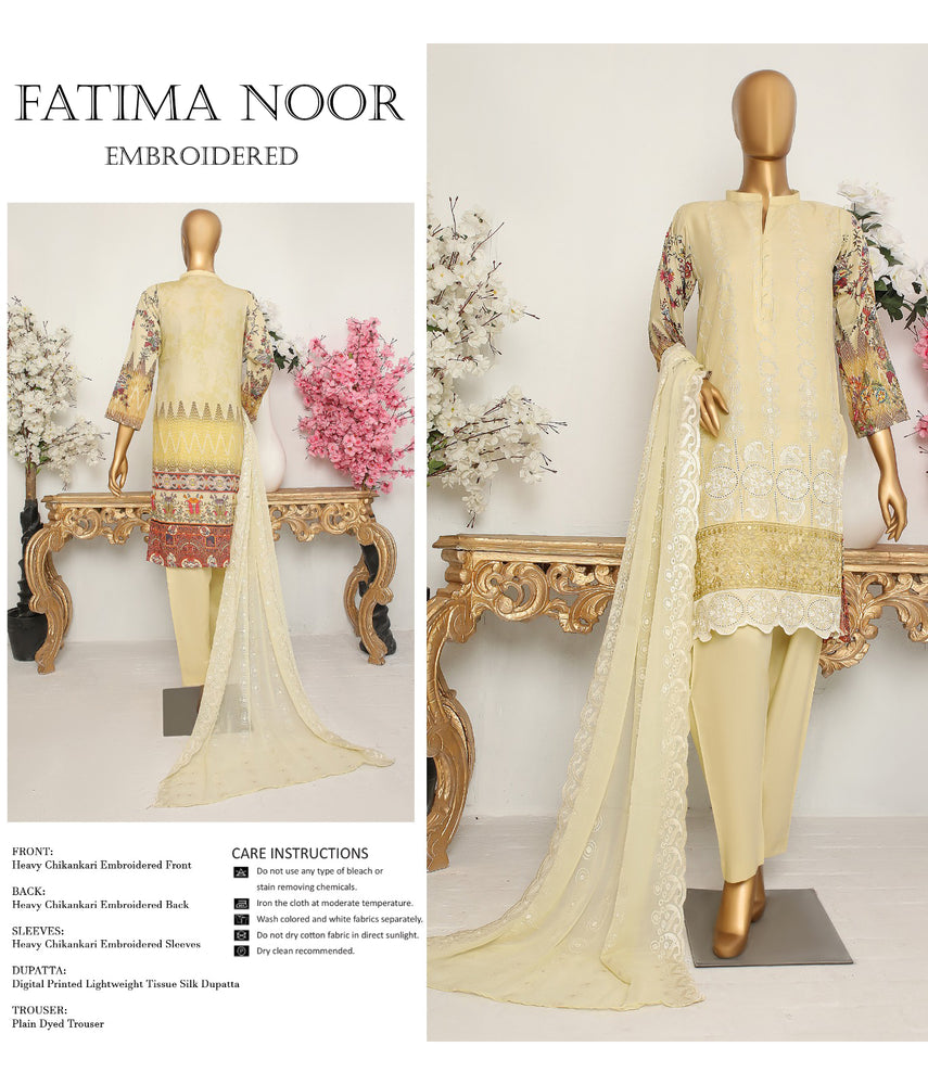 Fatima Noor Embroidered Chikankari Lawn 3 pc - 08589