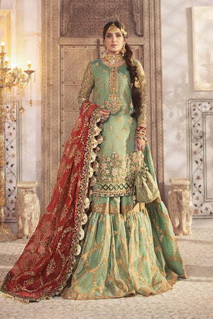 Maria.B Mbroidered CORAL IN SEA GREEN Organza 4 pc - 06117
