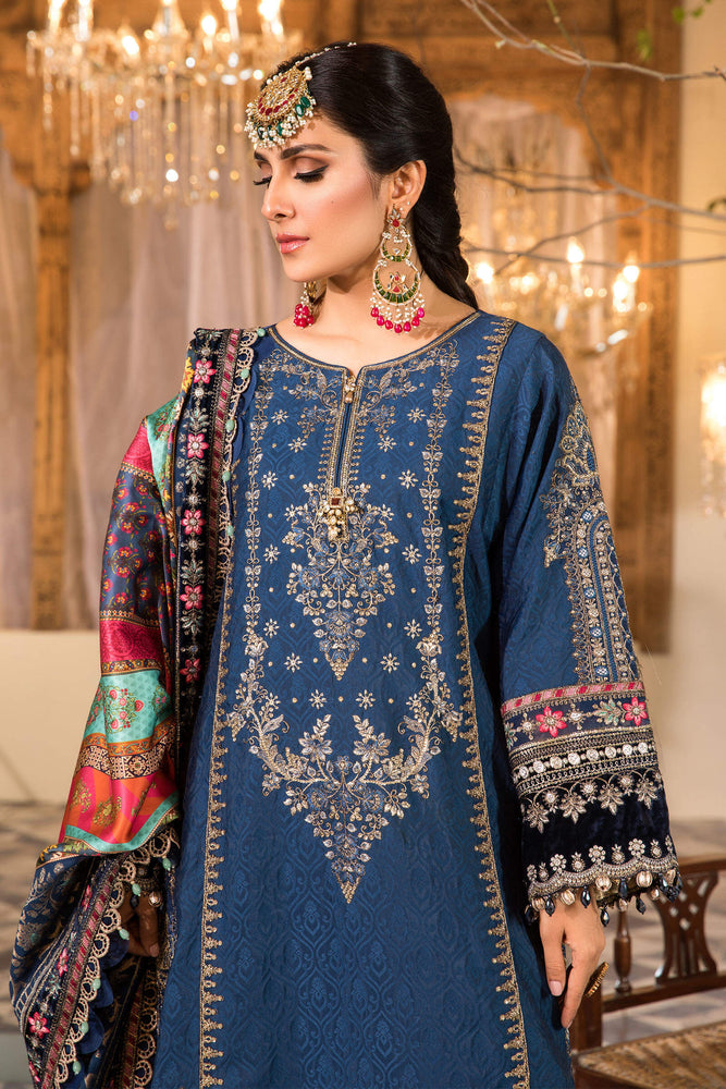 MariaB Mbroidered MIDNIGHT BLUE Chiffon 3 pc - 07260