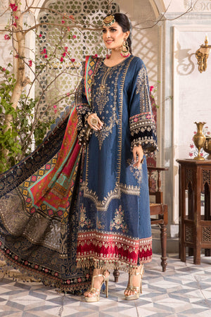 MariaB Mbroidered MIDNIGHT BLUE Chiffon 3 pc - 07260