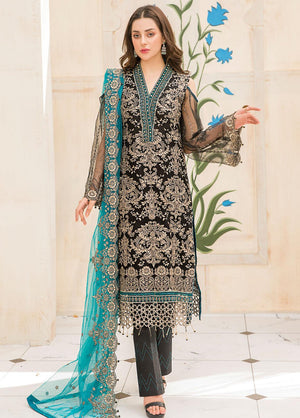 Maryam's BEAU AQUA - 01573 - 3 Pc Semi Pure Chiffon Dress