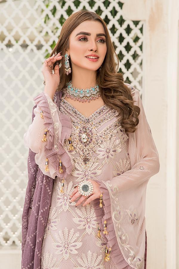 Maryam's Mauve Lilac - 01627 - 3 PC Semi Pure Chiffon Dress